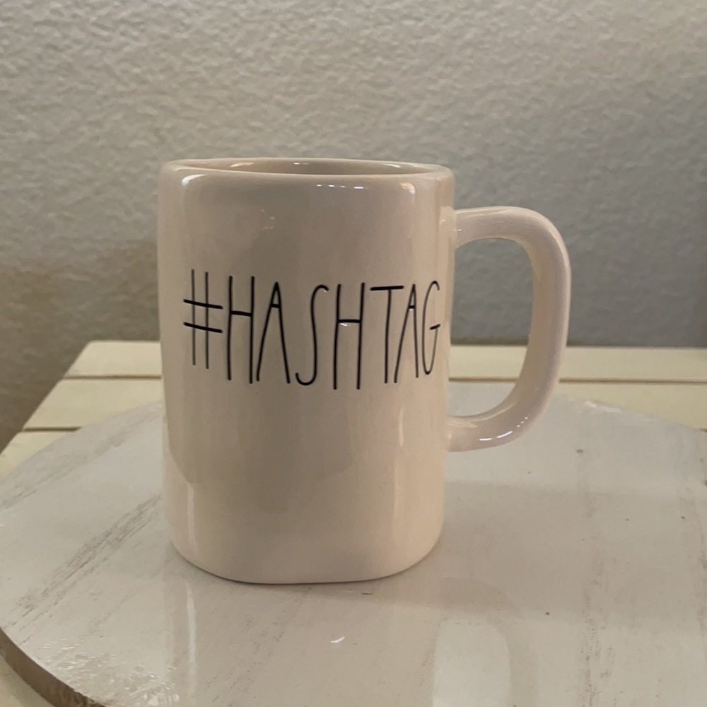 Rae Dunn Magenta Hashtag coffee cup